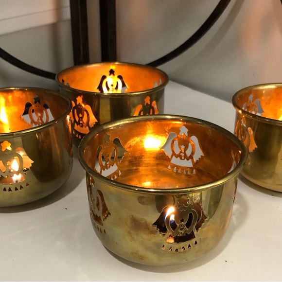 GIFT WORTHY..,Solid Brass Angel Votives with Candle Set of 4 - Picture 6 of 6